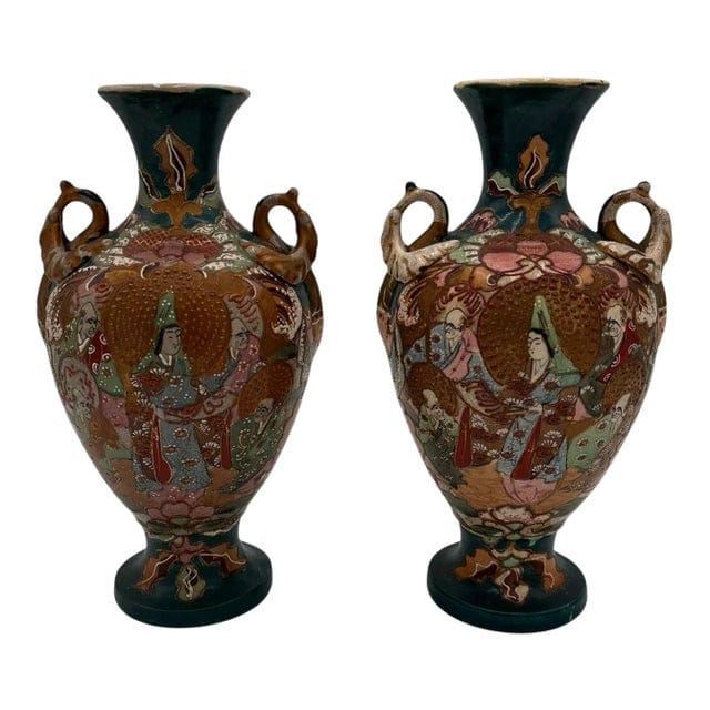 Pair of Early 20th Century Japanese Hand-Painted Satsuma Vases | IdleHour