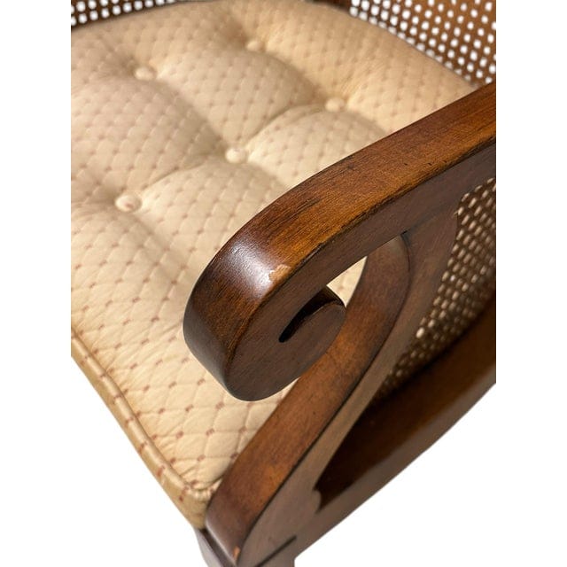 Pair of Early Mid-Century Regency Caned Library Chairs With Quilted Tufted Upholstery | IdleHour