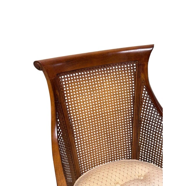 Pair of Early Mid-Century Regency Caned Library Chairs With Quilted Tufted Upholstery | IdleHour