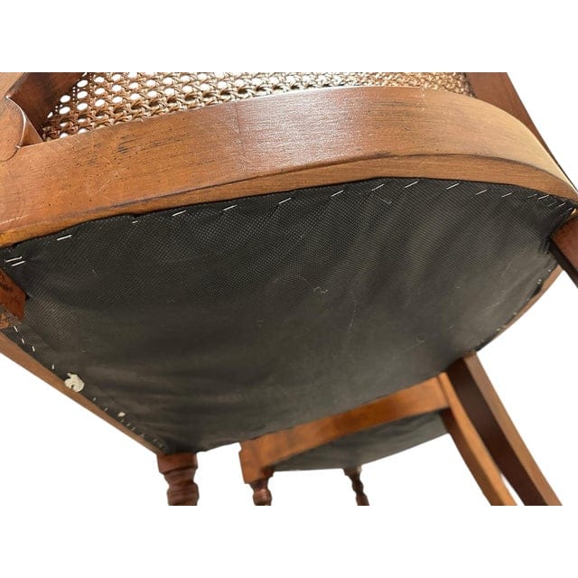 Pair of Early Mid-Century Regency Caned Library Chairs With Quilted Tufted Upholstery | IdleHour
