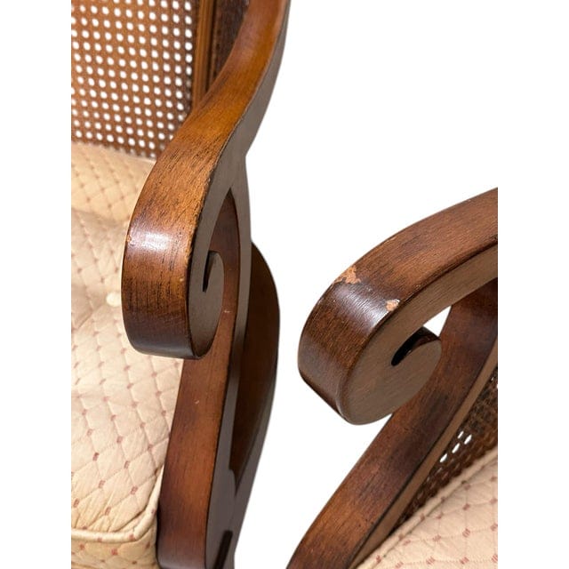 Pair of Early Mid-Century Regency Caned Library Chairs With Quilted Tufted Upholstery | IdleHour