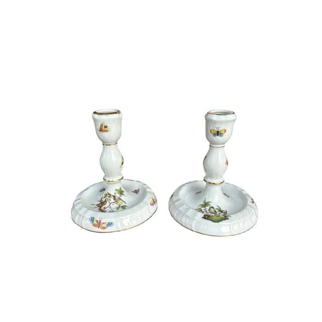 Pair of Herend Rothschild Bird Candlestick Holders | IdleHour