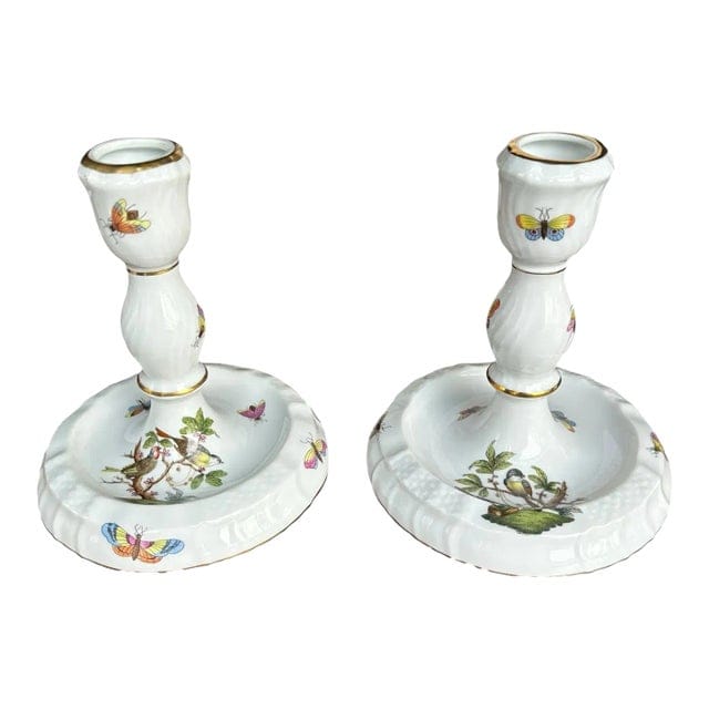 Pair of Herend Rothschild Bird Candlestick Holders | IdleHour