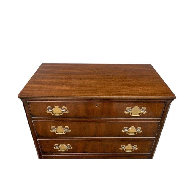 Pair of Kittinger George III Style Colonial Williamsburg Mahogany Four Drawer Bachelors Chests With Brass Hardware | IdleHour