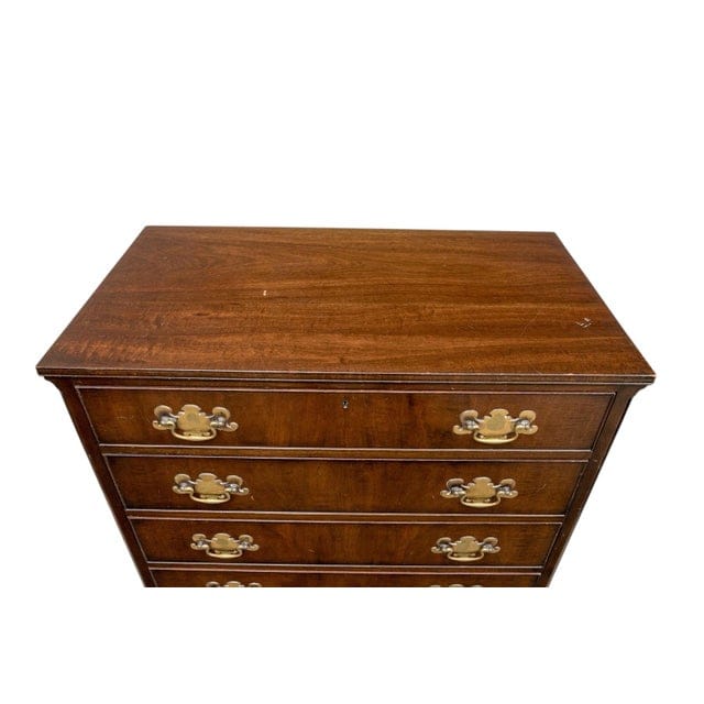 Pair of Kittinger George III Style Colonial Williamsburg Mahogany Four Drawer Bachelors Chests With Brass Hardware | IdleHour