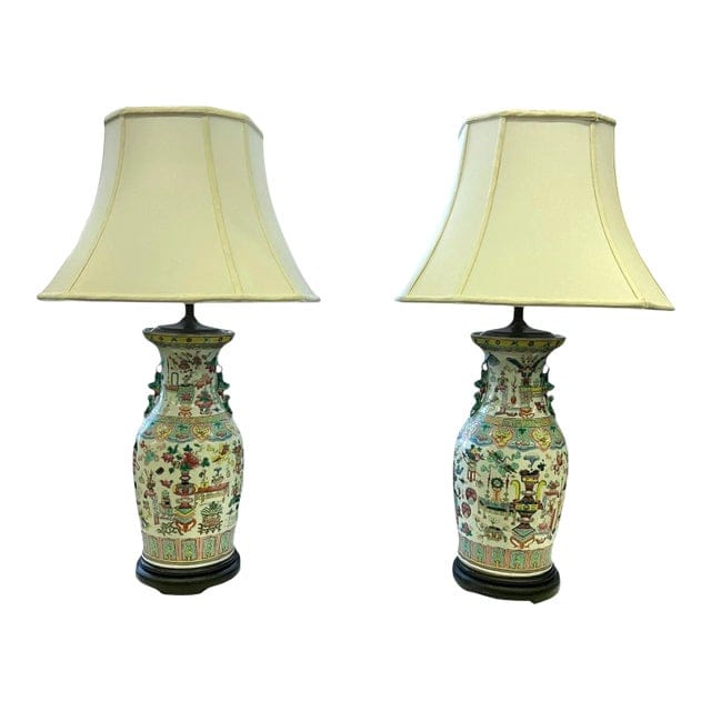 Pair of Large Late 19th Century Bogu Period Chinese Vase Lamps | IdleHour