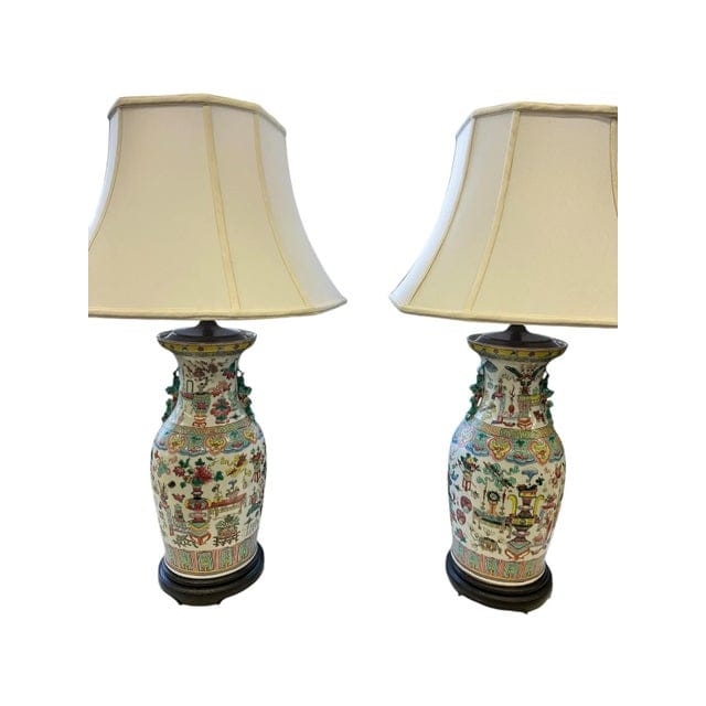 Pair of Large Late 19th Century Bogu Period Chinese Vase Lamps | IdleHour