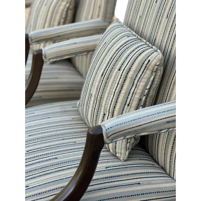 Pair of Late 20th Century Custom Upholstered Chippendale Style Vintage Armchairs With Two Matching Cushions | IdleHour