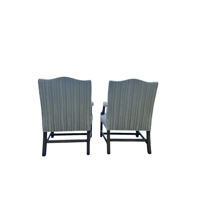 Pair of Late 20th Century Custom Upholstered Chippendale Style Vintage Armchairs With Two Matching Cushions | IdleHour