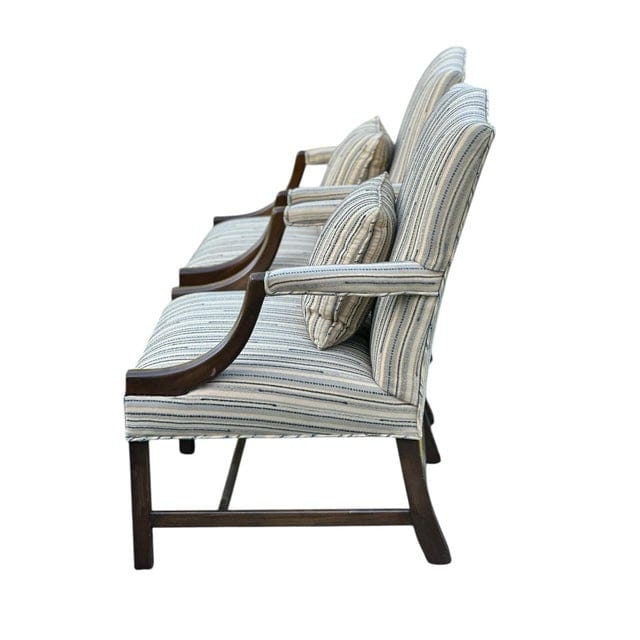 Pair of Late 20th Century Custom Upholstered Chippendale Style Vintage Armchairs With Two Matching Cushions | IdleHour