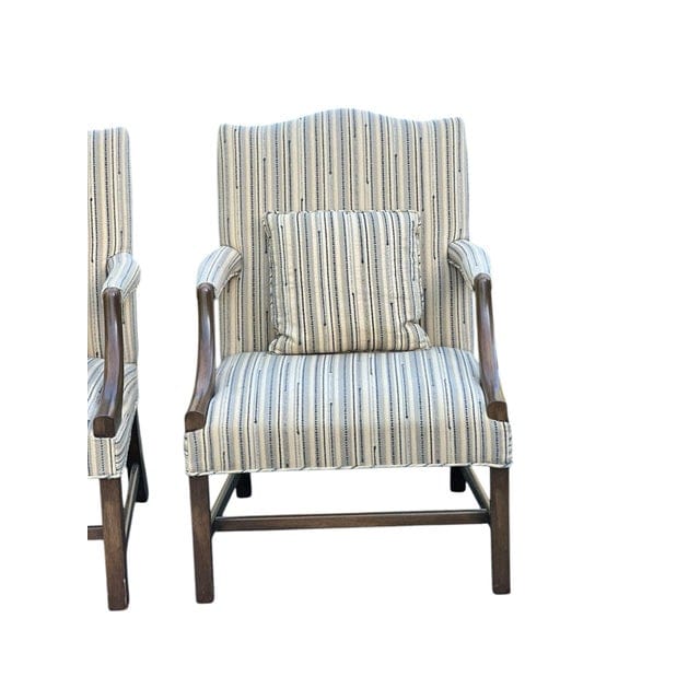 Pair of Late 20th Century Custom Upholstered Chippendale Style Vintage Armchairs With Two Matching Cushions | IdleHour