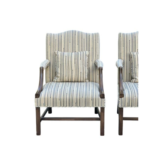 Pair of Late 20th Century Custom Upholstered Chippendale Style Vintage Armchairs With Two Matching Cushions | IdleHour