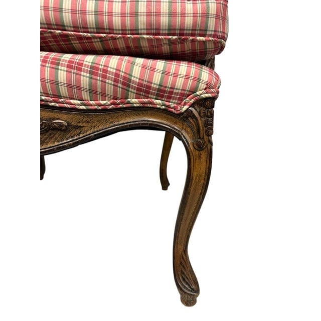 Pair of Late 20th Century French Country Louis XV Arm Chairs With Plaid Upholstery | IdleHour