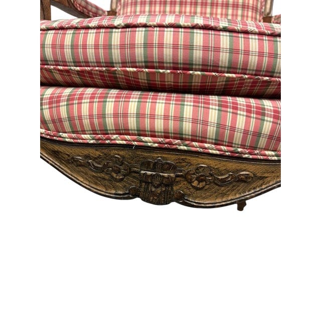 Pair of Late 20th Century French Country Louis XV Arm Chairs With Plaid Upholstery | IdleHour