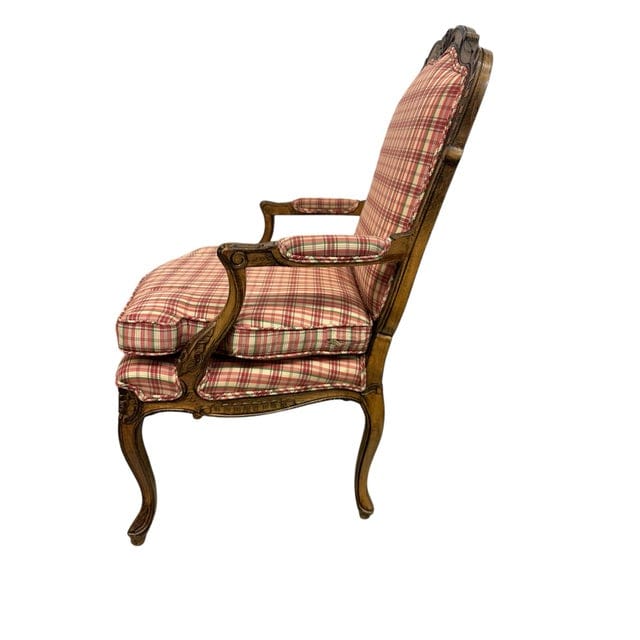 Pair of Late 20th Century French Country Louis XV Arm Chairs With Plaid Upholstery | IdleHour