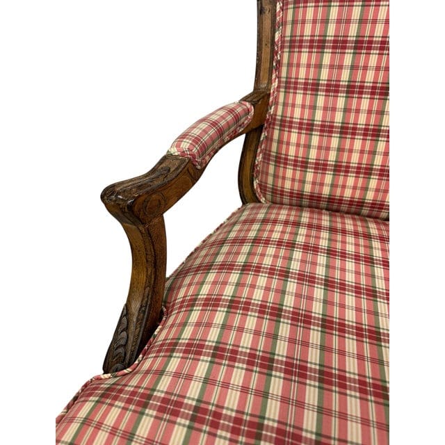 Pair of Late 20th Century French Country Louis XV Arm Chairs With Plaid Upholstery | IdleHour