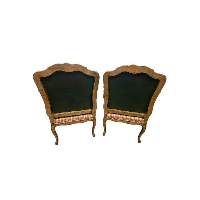 Pair of Late 20th Century French Country Louis XV Arm Chairs With Plaid Upholstery | IdleHour