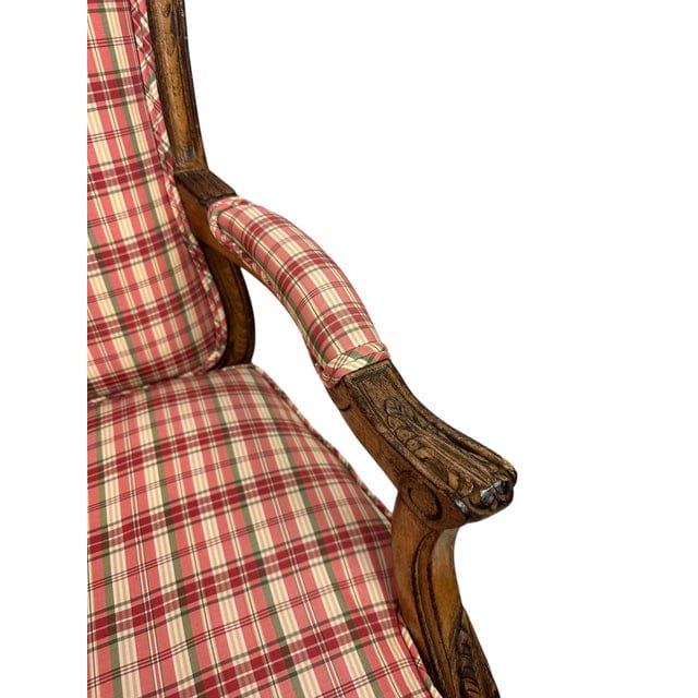 Pair of Late 20th Century French Country Louis XV Arm Chairs With Plaid Upholstery | IdleHour