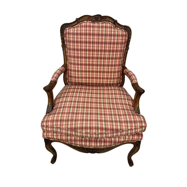 Pair of Late 20th Century French Country Louis XV Arm Chairs With Plaid Upholstery | IdleHour