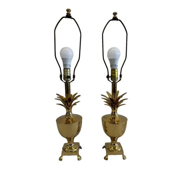 Pair of Late 20th Century Golden Brass Pineapple Lamps | IdleHour