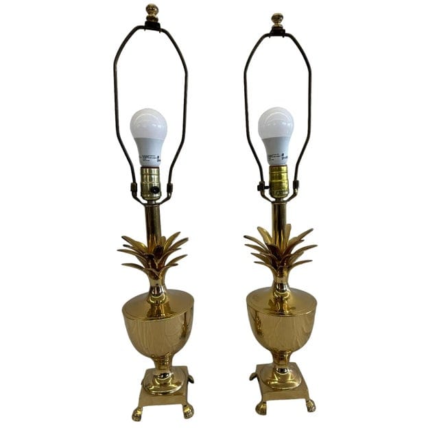Pair of Late 20th Century Golden Brass Pineapple Lamps | IdleHour