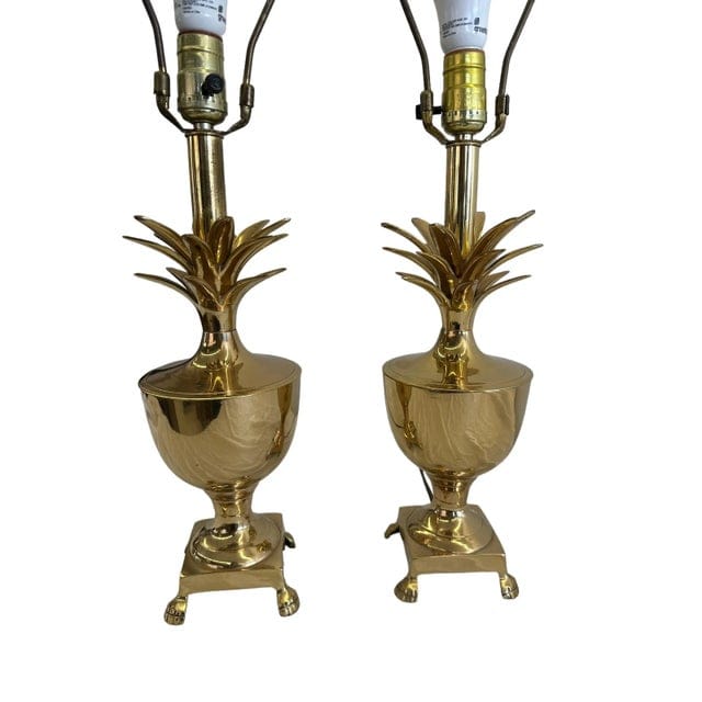 Pair of Late 20th Century Golden Brass Pineapple Lamps | IdleHour