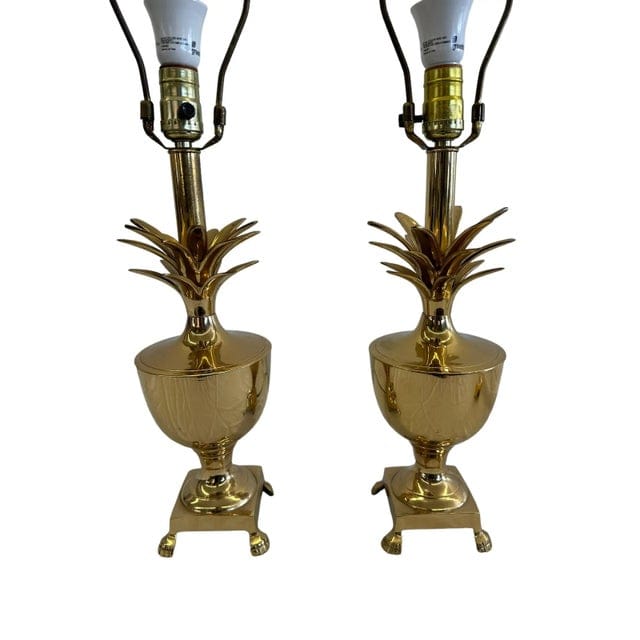 Pair of Late 20th Century Golden Brass Pineapple Lamps | IdleHour