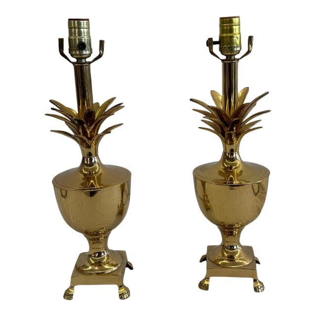Pair of Late 20th Century Golden Brass Pineapple Lamps | IdleHour