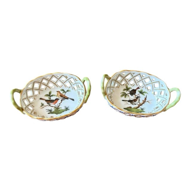 Pair of Late 20th Century Herend Rothschild 24k Gold Pierced Nut Dishes | IdleHour