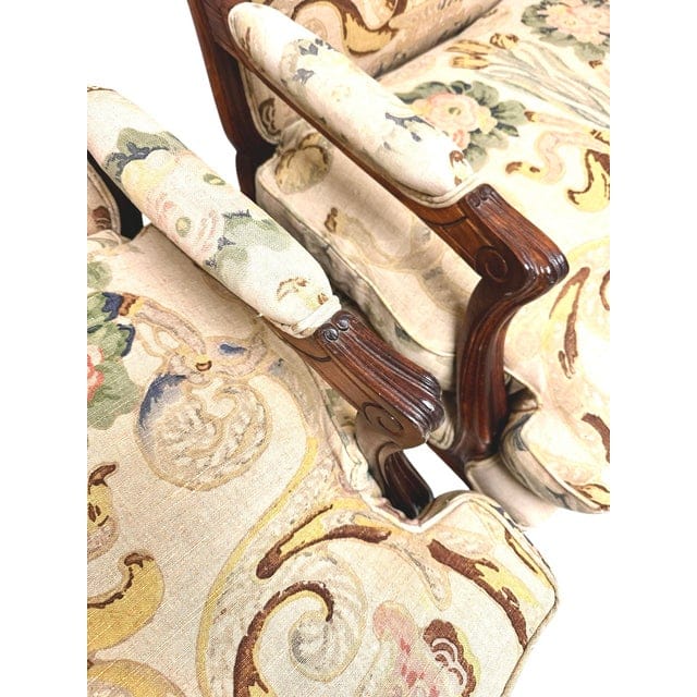 Pair of Late 20th Century Louis XV Linen Bergère Chairs Upholstered by Jon Paul Shriever | IdleHour