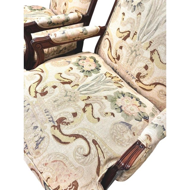 Pair of Late 20th Century Louis XV Linen Bergère Chairs Upholstered by Jon Paul Shriever | IdleHour