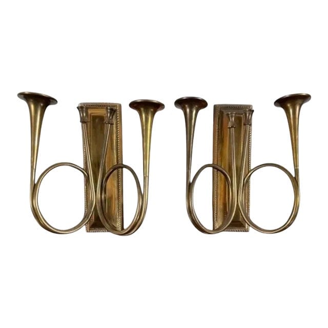 Pair of Mid 20th Century Brass Horn Candle Sconces | IdleHour