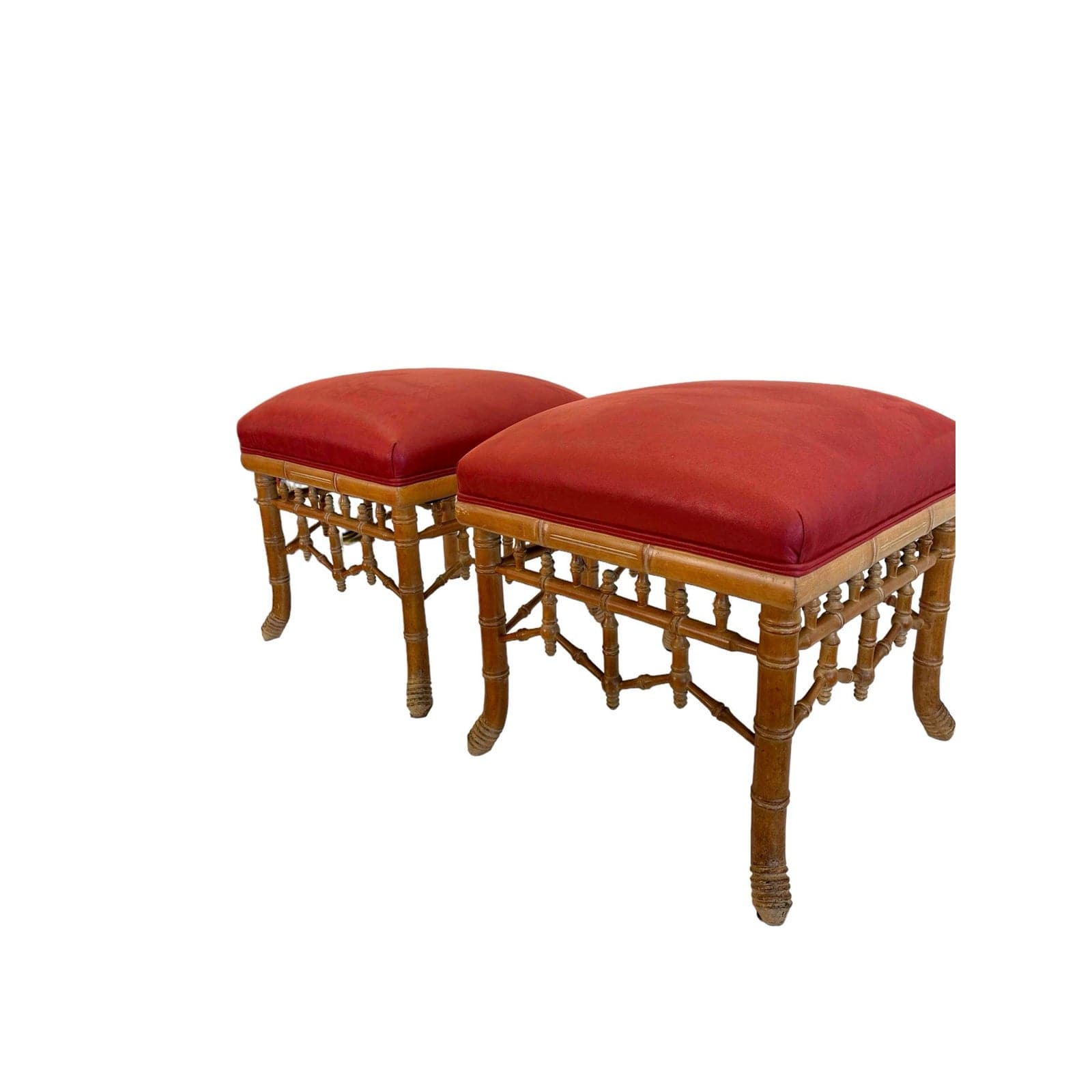 Pair of Mid 20th Century Chinese Chippendale Faux Bamboo Stools | IdleHour