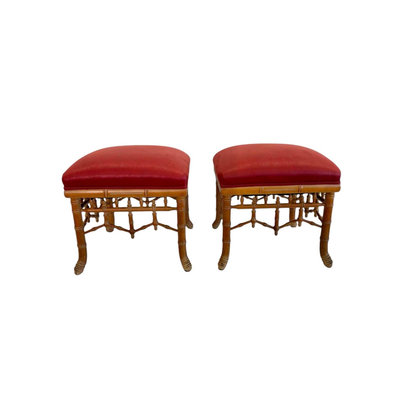Pair of Mid 20th Century Chinese Chippendale Faux Bamboo Stools | IdleHour