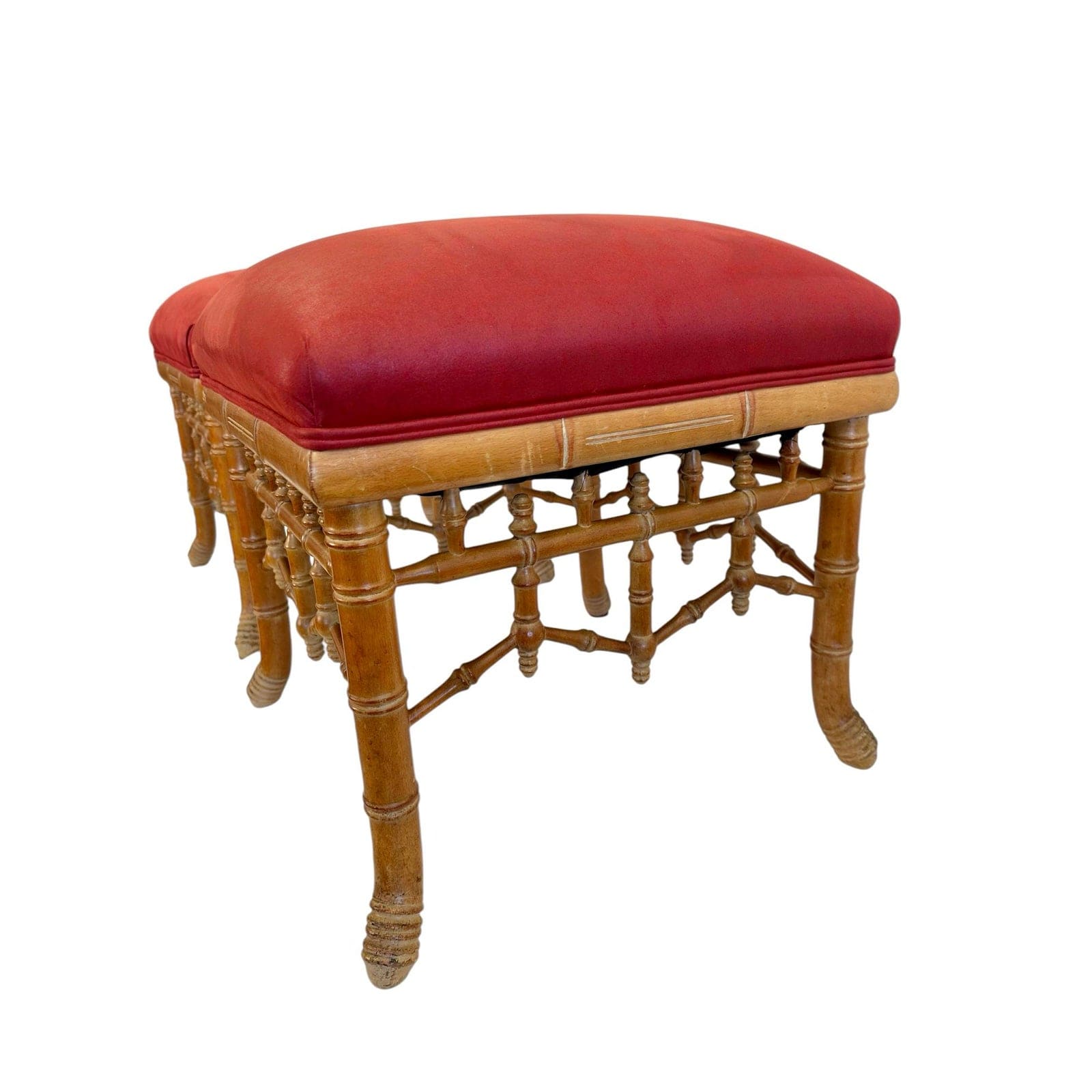 Pair of Mid 20th Century Chinese Chippendale Faux Bamboo Stools | IdleHour
