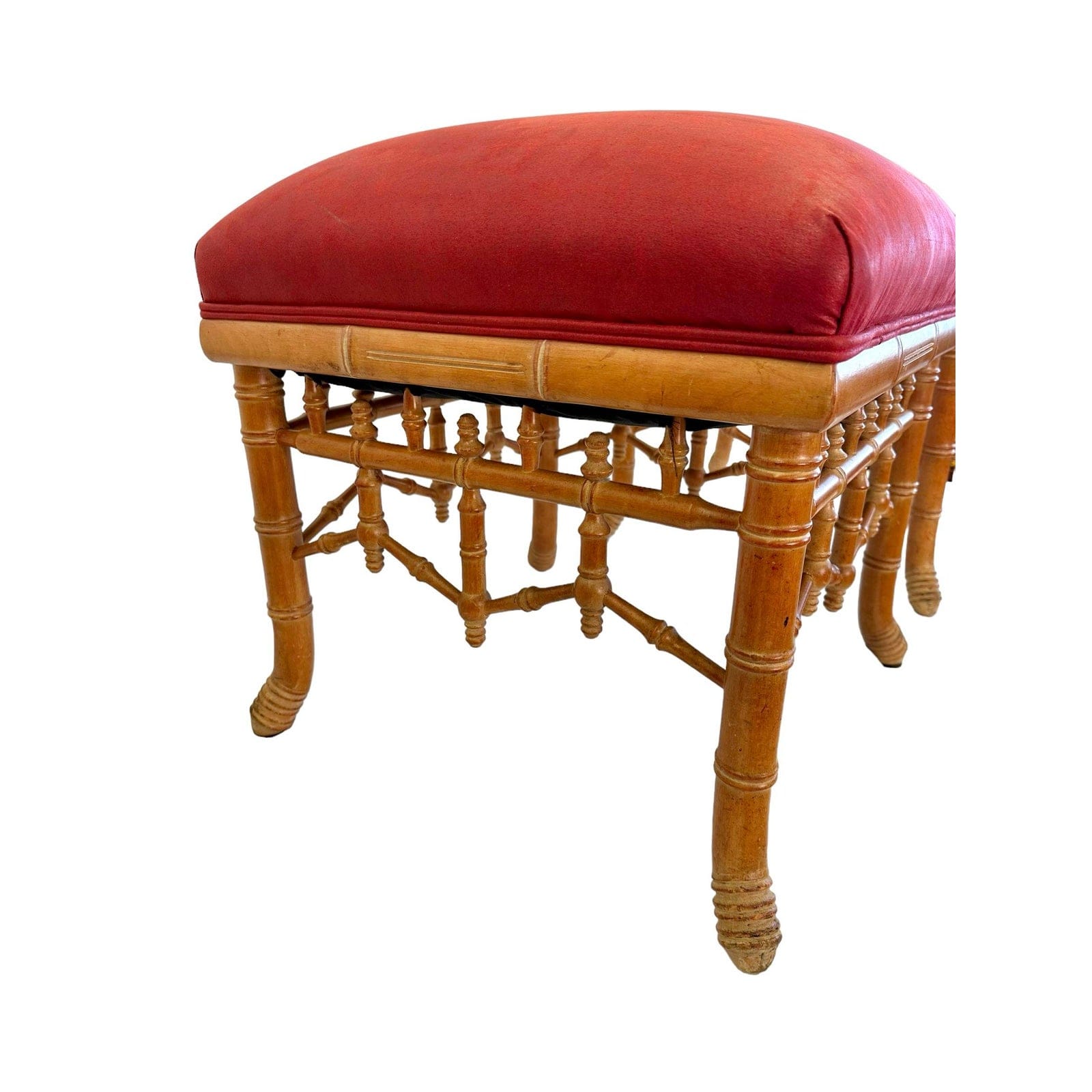 Pair of Mid 20th Century Chinese Chippendale Faux Bamboo Stools | IdleHour