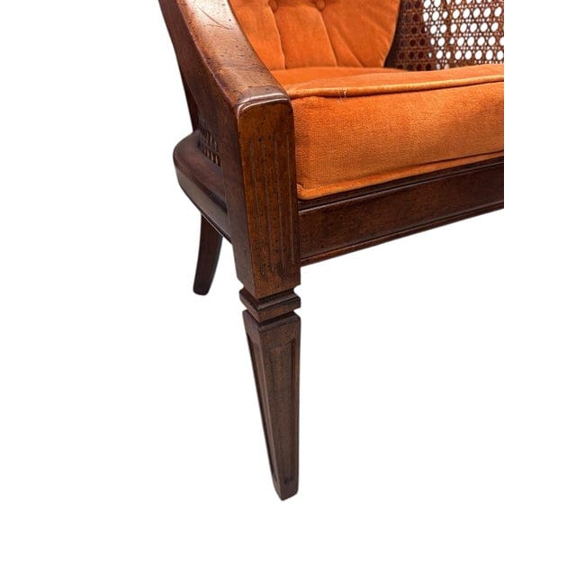 Pair of Mid-Century Caned Barrel Back Chairs With Persimmon Velvet Upholstery | IdleHour