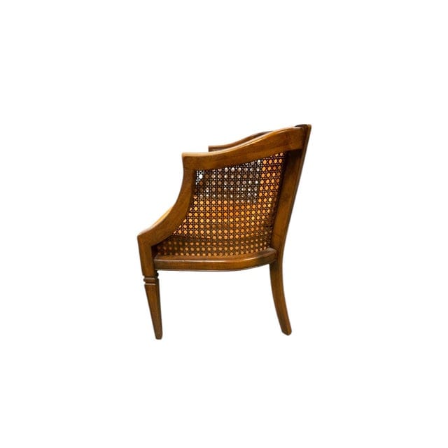 Pair of Mid-Century Caned Barrel Back Chairs With Persimmon Velvet Upholstery | IdleHour
