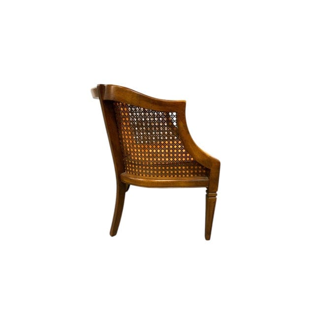 Pair of Mid-Century Caned Barrel Back Chairs With Persimmon Velvet Upholstery | IdleHour