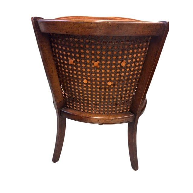 Pair of Mid-Century Caned Barrel Back Chairs With Persimmon Velvet Upholstery | IdleHour
