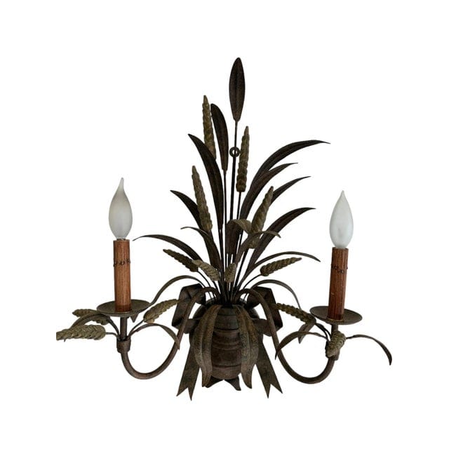 Pair of Vintage Currey and Company Wheat Motif Sconces in Bronze Tones | IdleHour