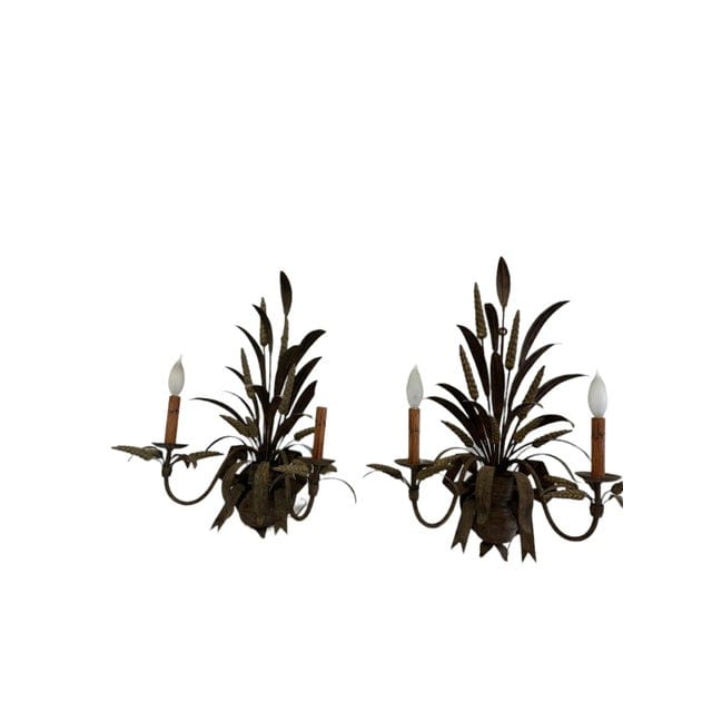 Pair of Vintage Currey and Company Wheat Motif Sconces in Bronze Tones | IdleHour