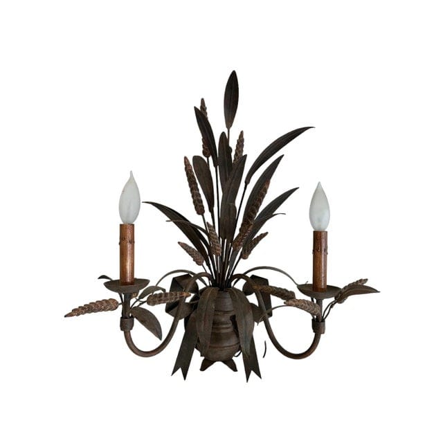 Pair of Vintage Currey and Company Wheat Motif Sconces in Bronze Tones | IdleHour