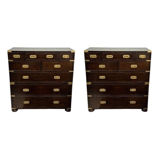 Pair of Vintage Dark Wood Campaign Chests | IdleHour