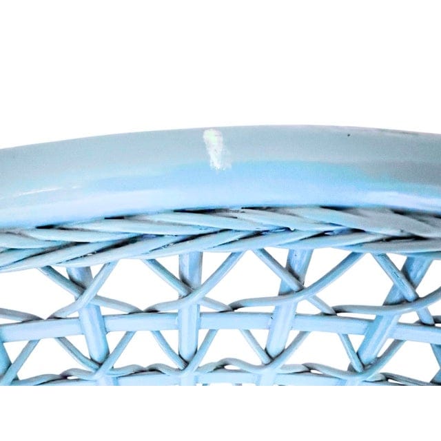 Pair of Vintage Sky Blue Painted Wicker Chairs With White Vinyl Seats | IdleHour