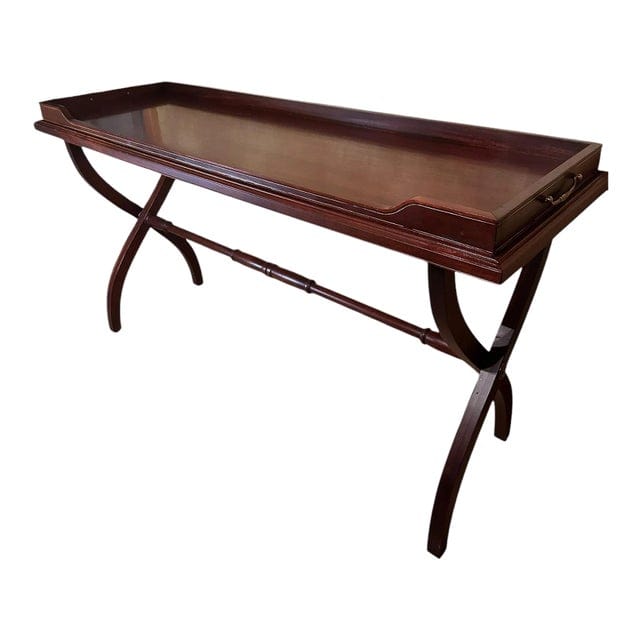 Polo Ralph Lauren Mahogany Regency Tall Console Table / Sideboard With Handled Removable Tray Top | IdleHour