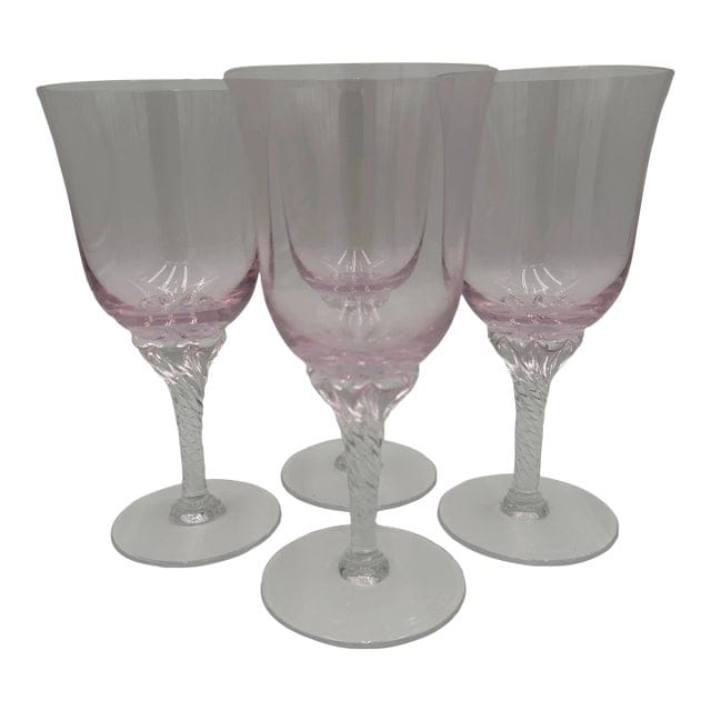 Set of 4 Sasaki Coronation Pink Crystal Water Goblets, 1990s | IdleHour