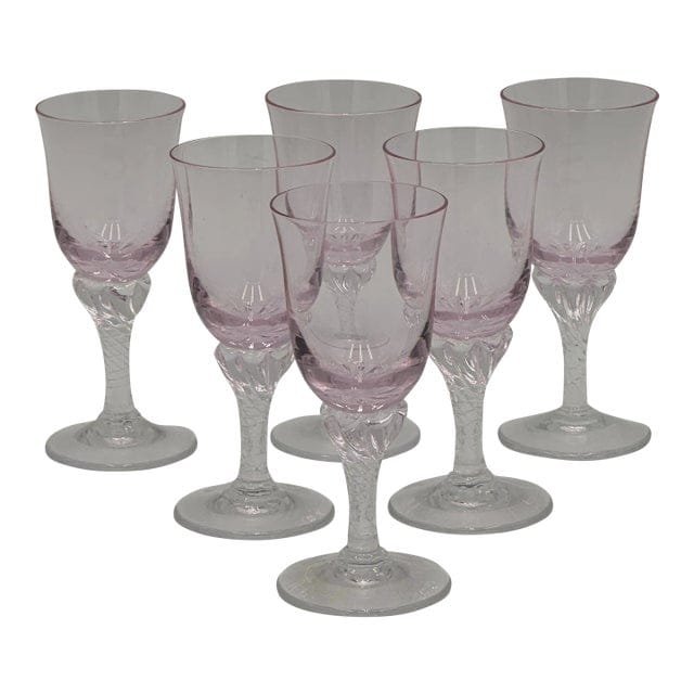 Set of 6 Sasaki Coronation Pink Crystal Cordial Glasses, 1990s | IdleHour