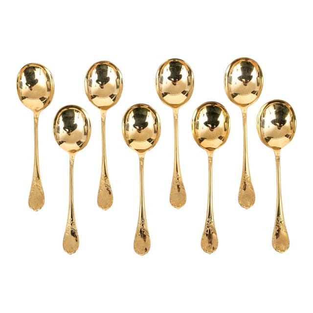Set of 8 Late 20th Century Christofle Vermeil Marly Cream Soup Spoons | IdleHour