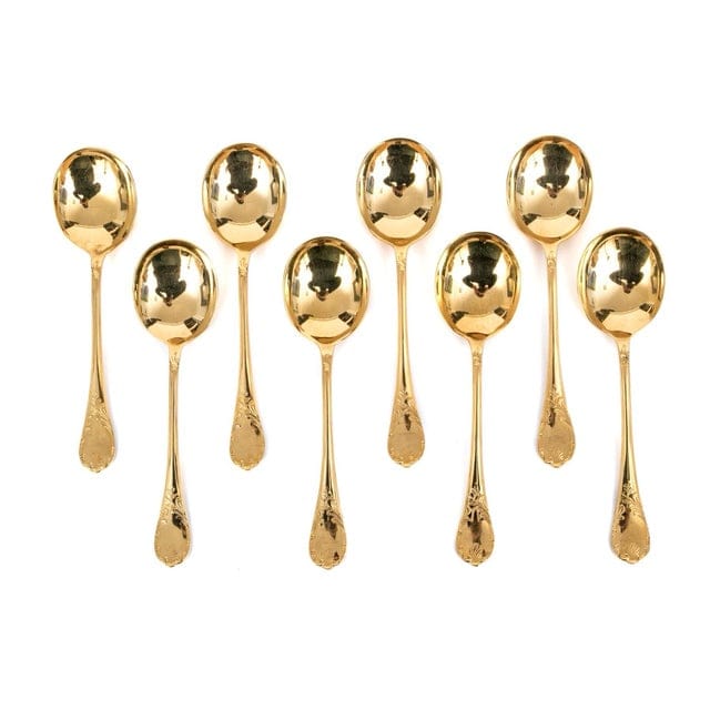 Set of 8 Late 20th Century Christofle Vermeil Marly Cream Soup Spoons | IdleHour